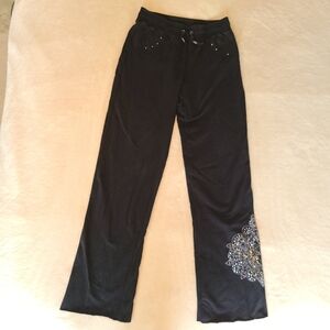 BcbgMaxazria Black Straight Rhinestone Floral Sweat Pants Size M